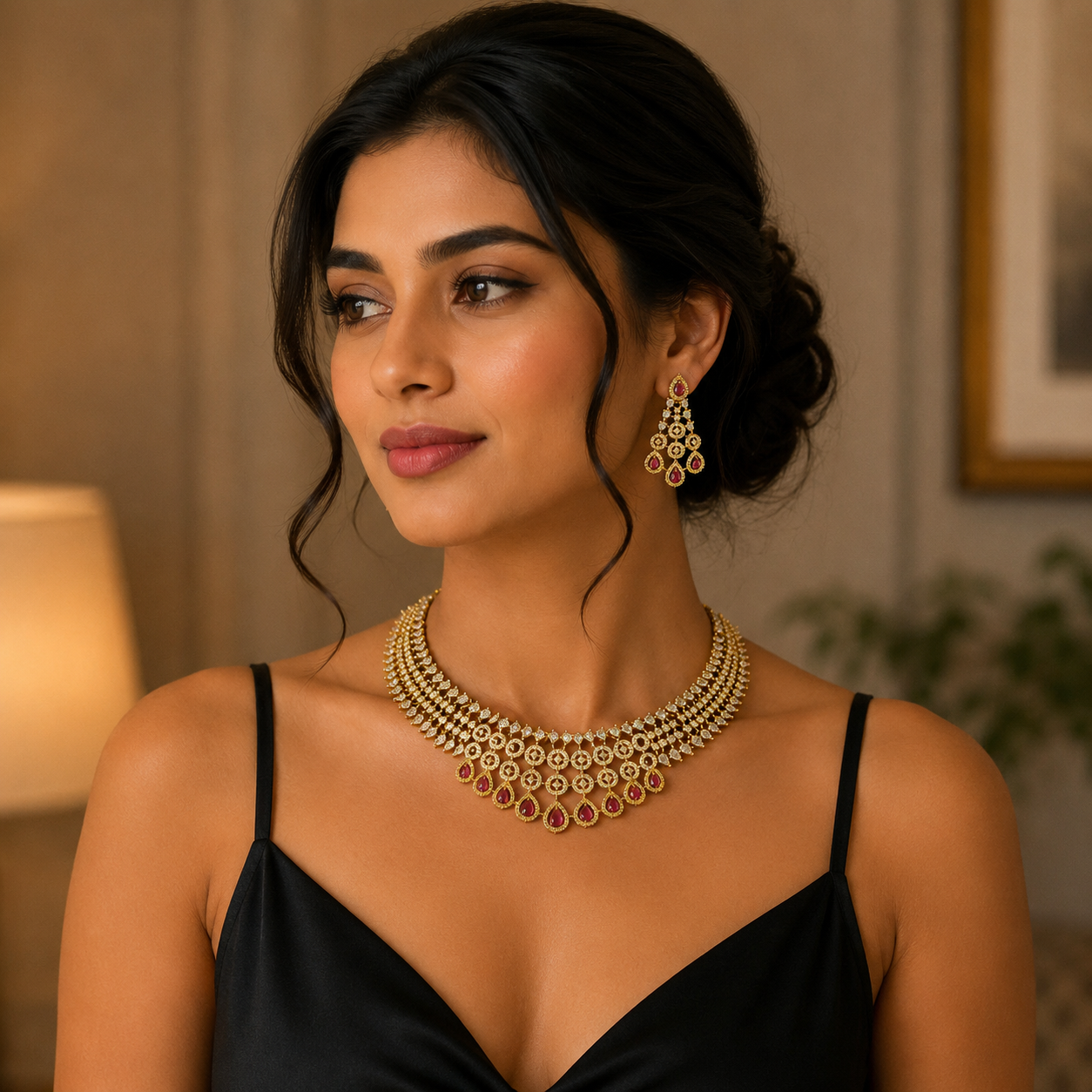 Luxury Ruby Red Necklace and Earrings Set for Women