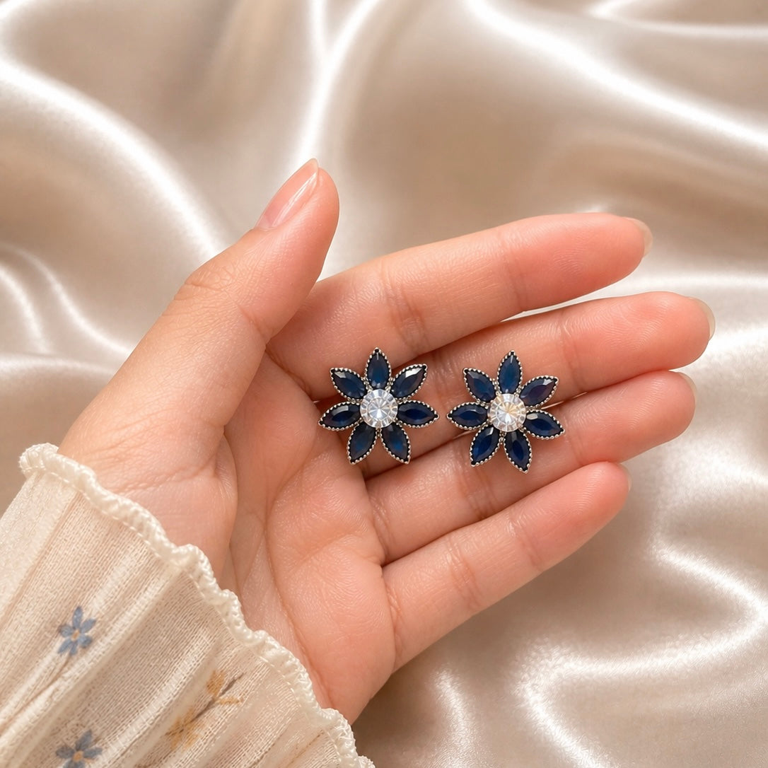 Elegant Floral Crystal Stud Earrings for Women | Stylish Party Wear Earrings