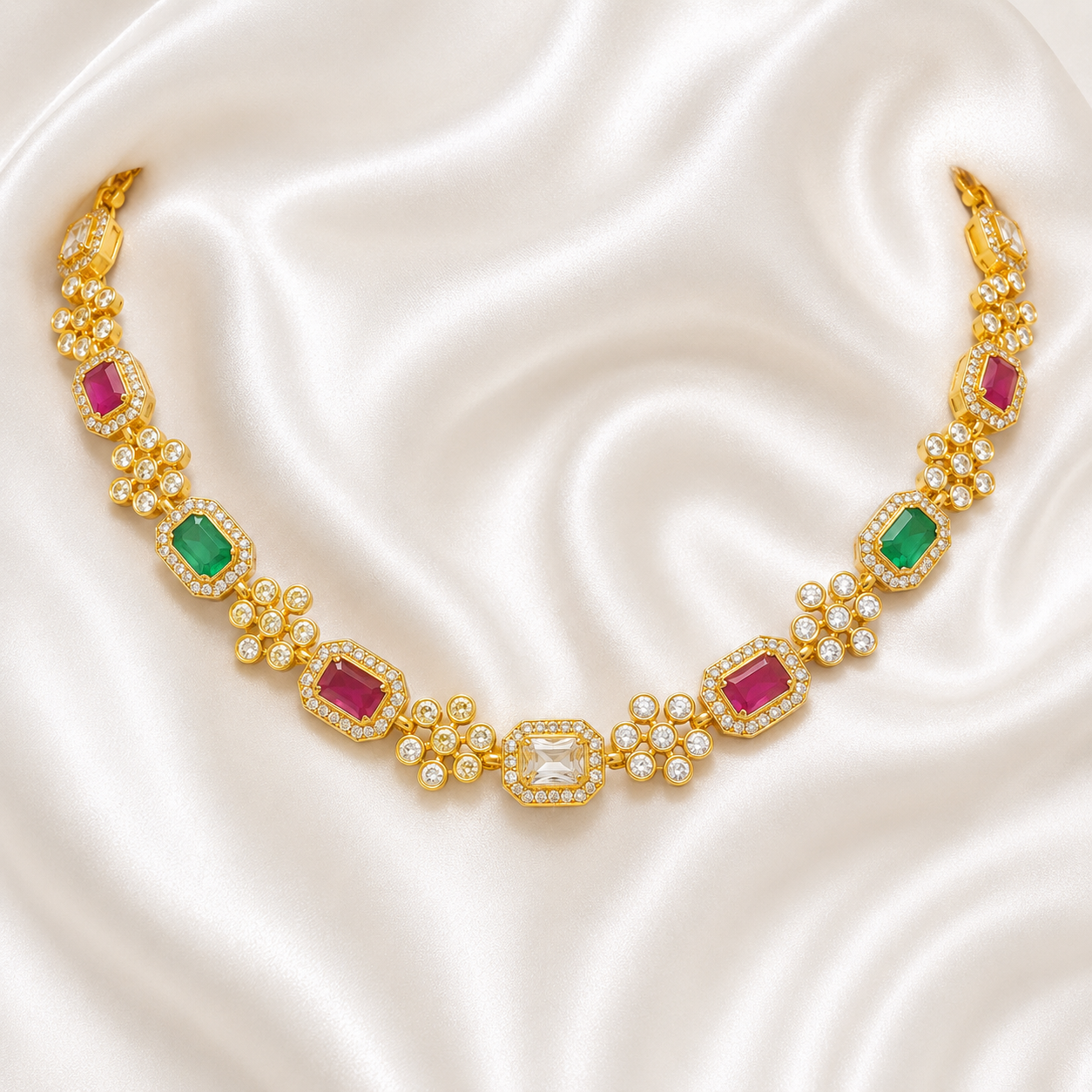Elegant Multicolor Gemstone Necklace Set with Matching Earrings for Women