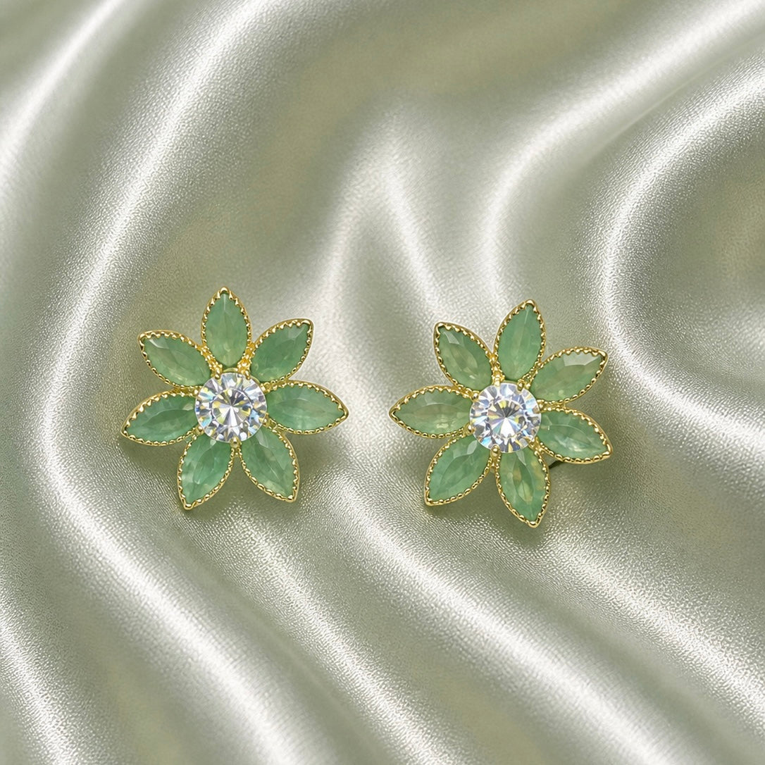 Elegant Floral Crystal Stud Earrings for Women | Stylish Party Wear Earrings