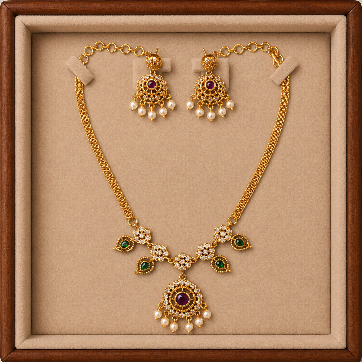 Traditional Pearl Drop Necklace & Earring Set for Women | Elegant Ethnic Jewelry