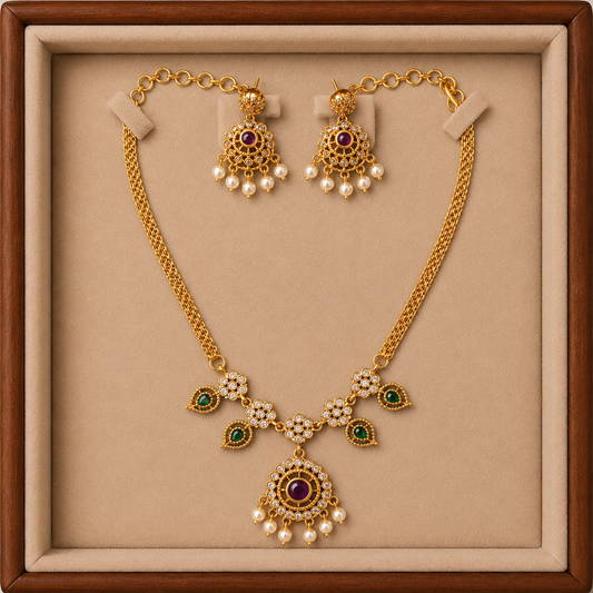 Traditional Pearl Drop Necklace & Earring Set for Women | Elegant Ethnic Jewelry