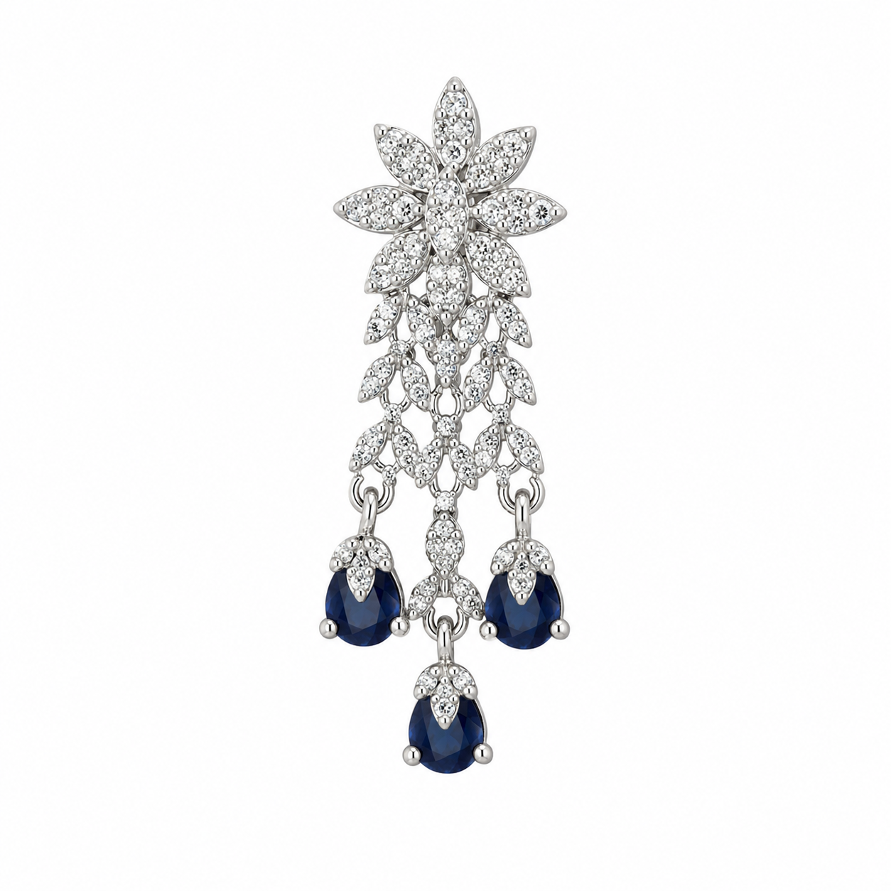 Royal Blue Sapphire Crystal Necklace Set with Matching Drop Earrings for Women