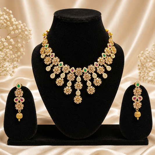 Elegant Multicolor Raindrop Necklace Set with Matching Earrings for Women