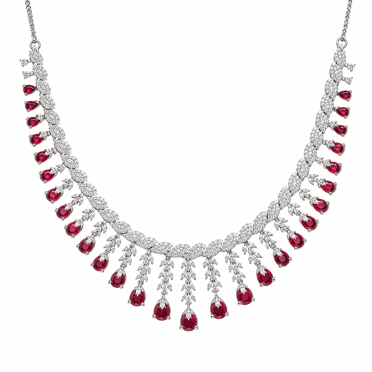 Ruby Red Crystal Necklace Set with Matching Drop Earrings for Women