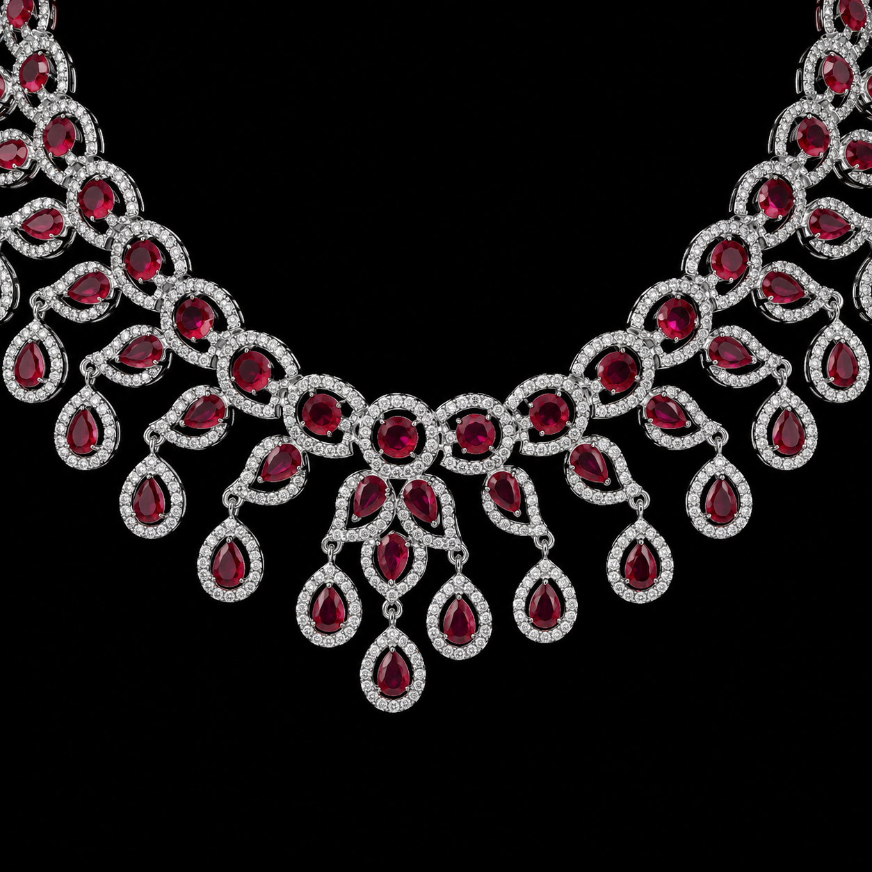 Ruby Red Stone Necklace Set with Earrings for Women