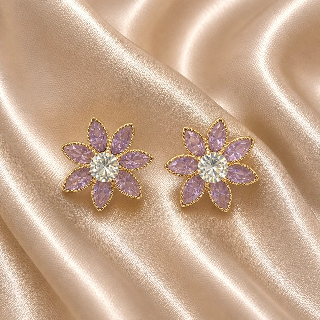 Elegant Floral Crystal Stud Earrings for Women | Stylish Party Wear Earrings