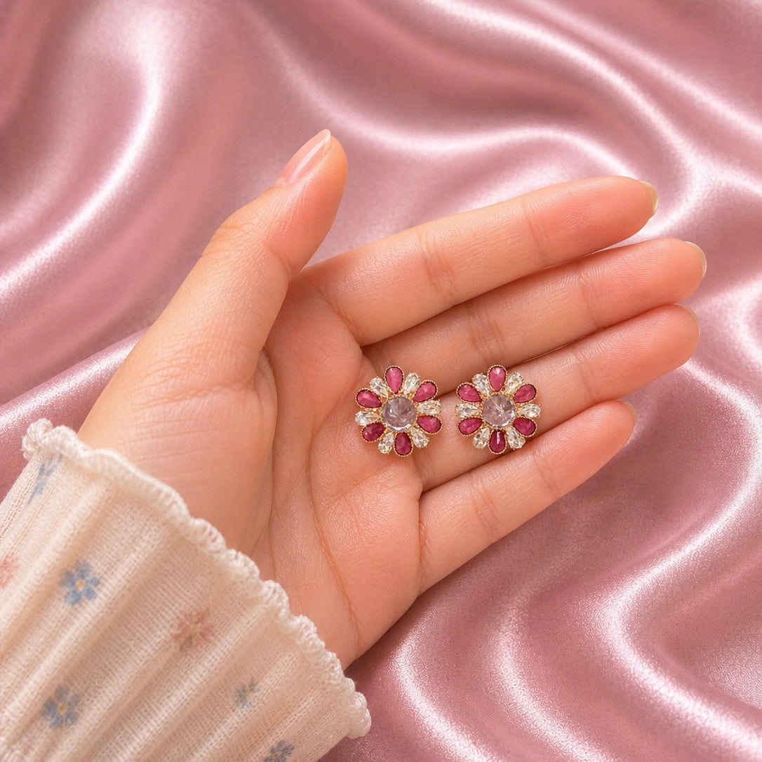 Elegant Floral Crystal Stud Earrings for Women | Designer Party Wear Earrings