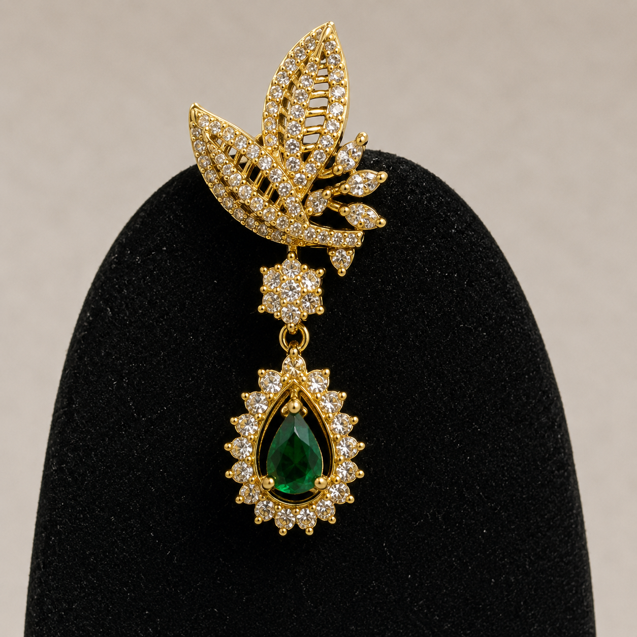 Leaf Design Green Stone Jewelry Set for Women