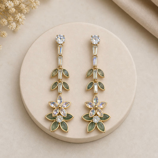 Elegant Floral Drop Earrings for Women | Crystal Statement Party Wear Earrings