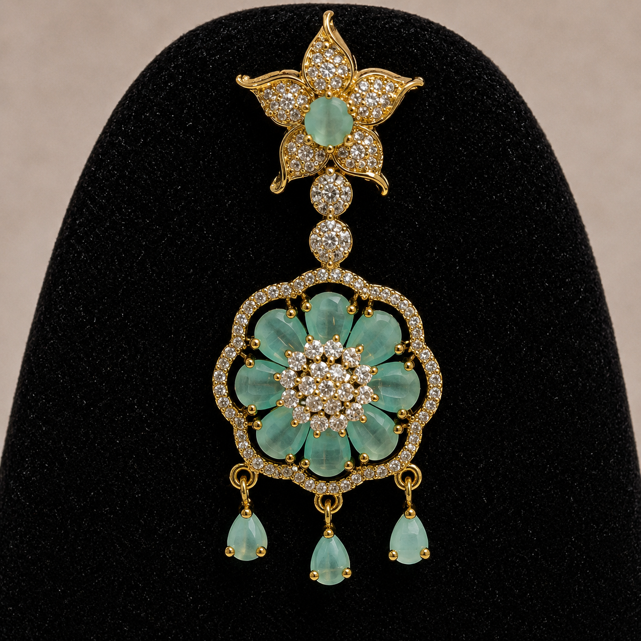 Designer Mint Green Necklace and Earrings Set for Women