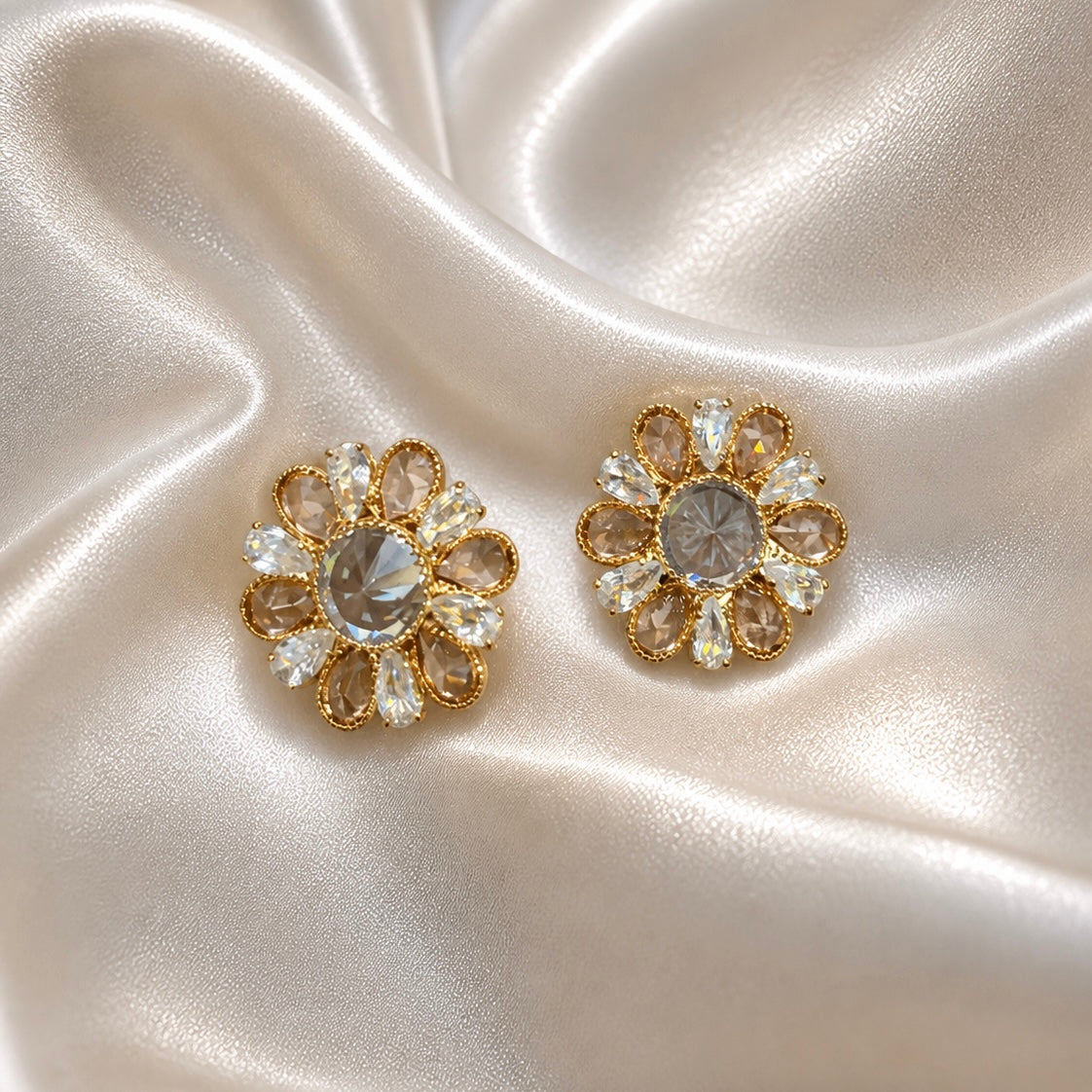 Elegant Floral Crystal Stud Earrings for Women | Designer Party Wear Earrings