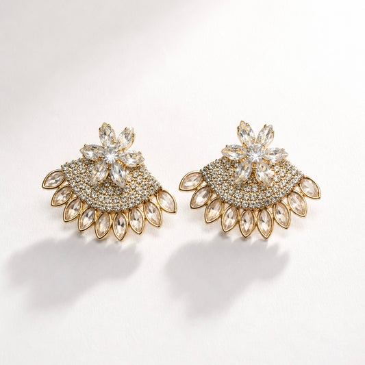 Elegant Traditional Crystal Stud Earrings for Women | Designer Ethnic Party Wear Earrings