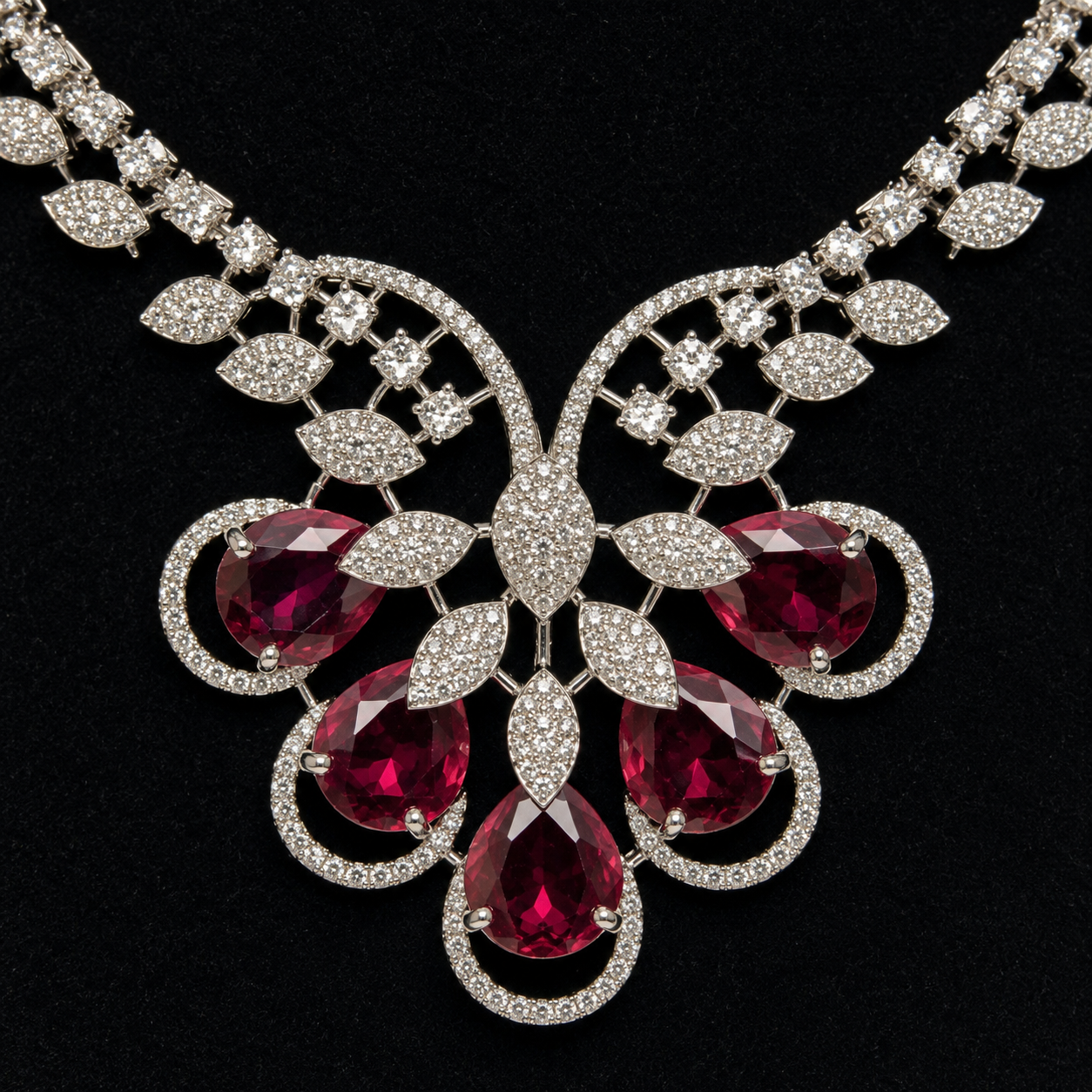 Ruby Red American Diamond Necklace Set with Matching Earrings for Women