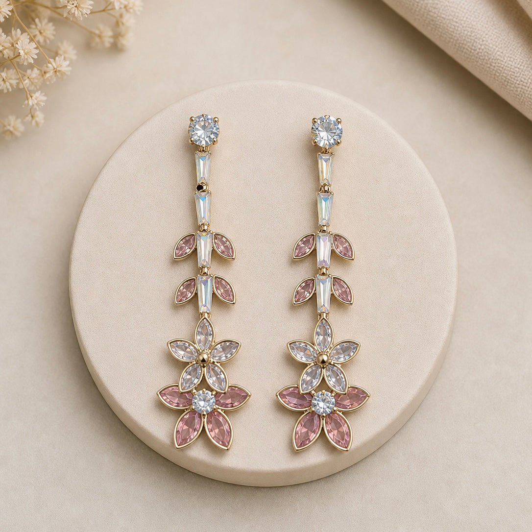 Elegant Floral Drop Earrings for Women | Crystal Statement Party Wear Earrings