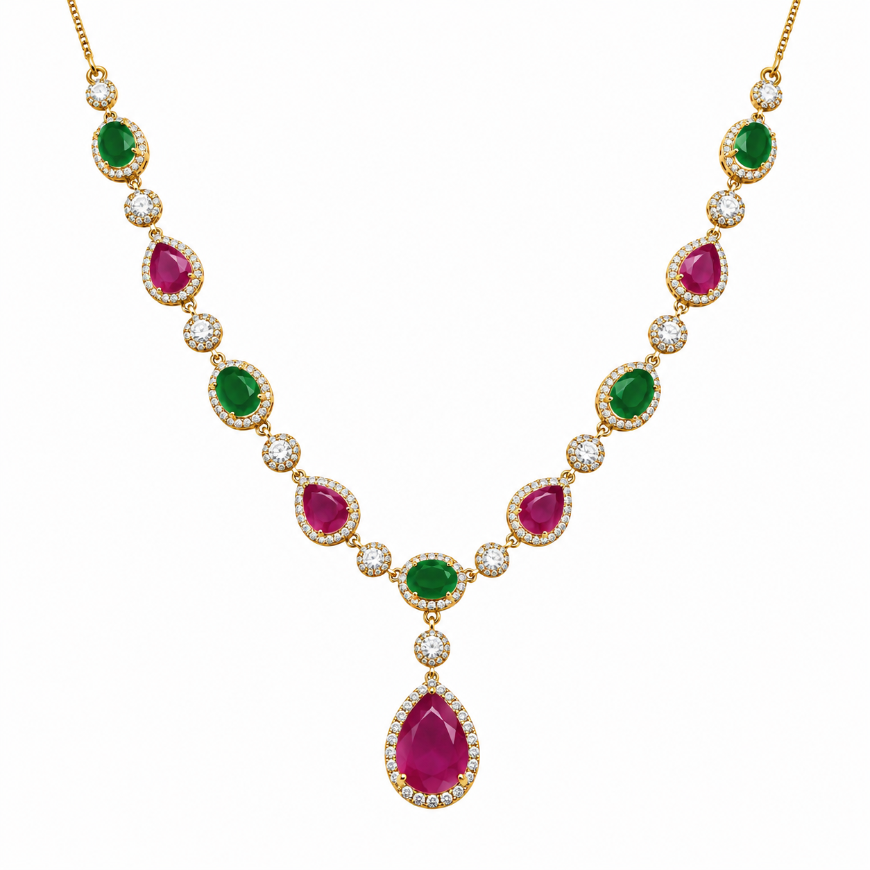 Ruby & Emerald Teardrop Necklace Set with Matching Earrings for Women