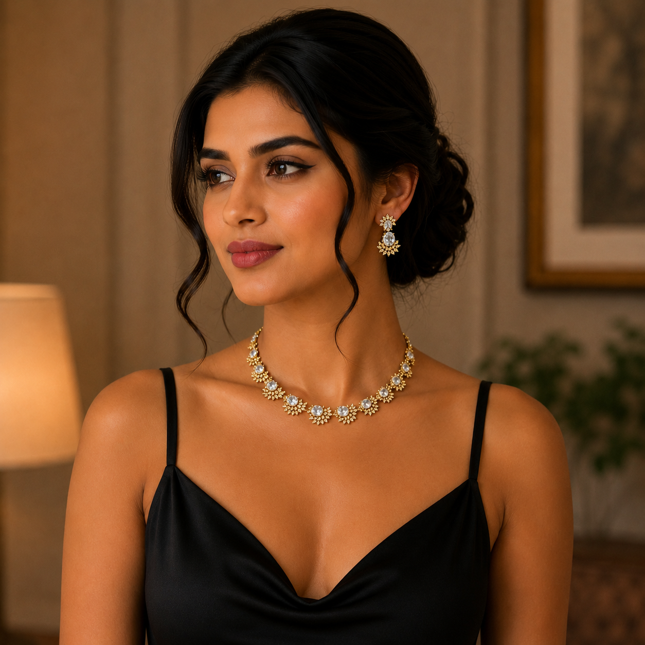Crystal Flower Necklace Set with Earring for Women