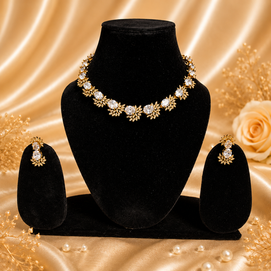 Crystal Flower Necklace Set with Earring for Women