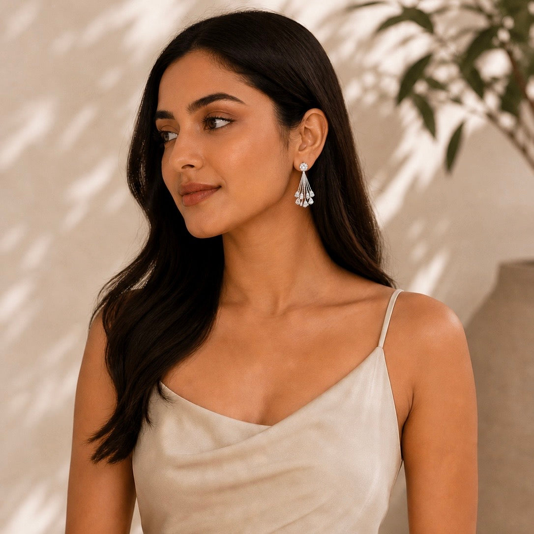 Elegant Crystal Cascade Drop Earrings for Women | Premium Party Wear Statement Earrings