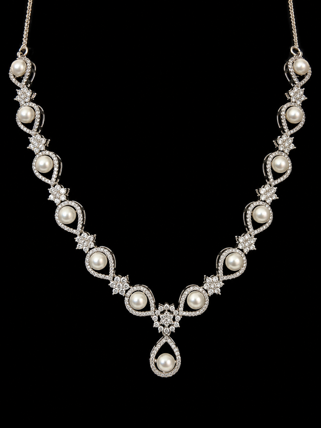 Elegant Pearl & Crystal Necklace Set with Matching Drop Earrings for Women