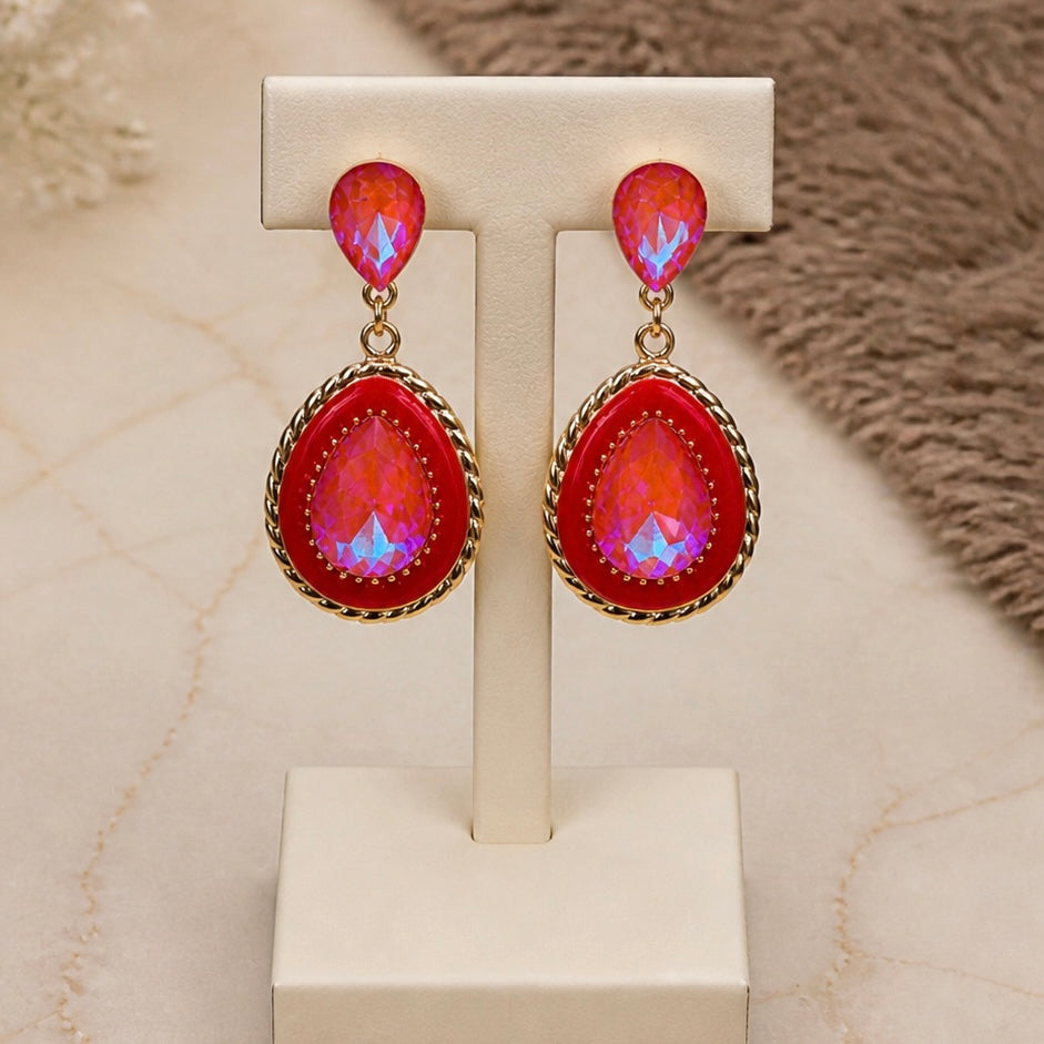 Royal Emerald Blue Teardrop Earrings for Women | Elegant Crystal Party Wear Earrings