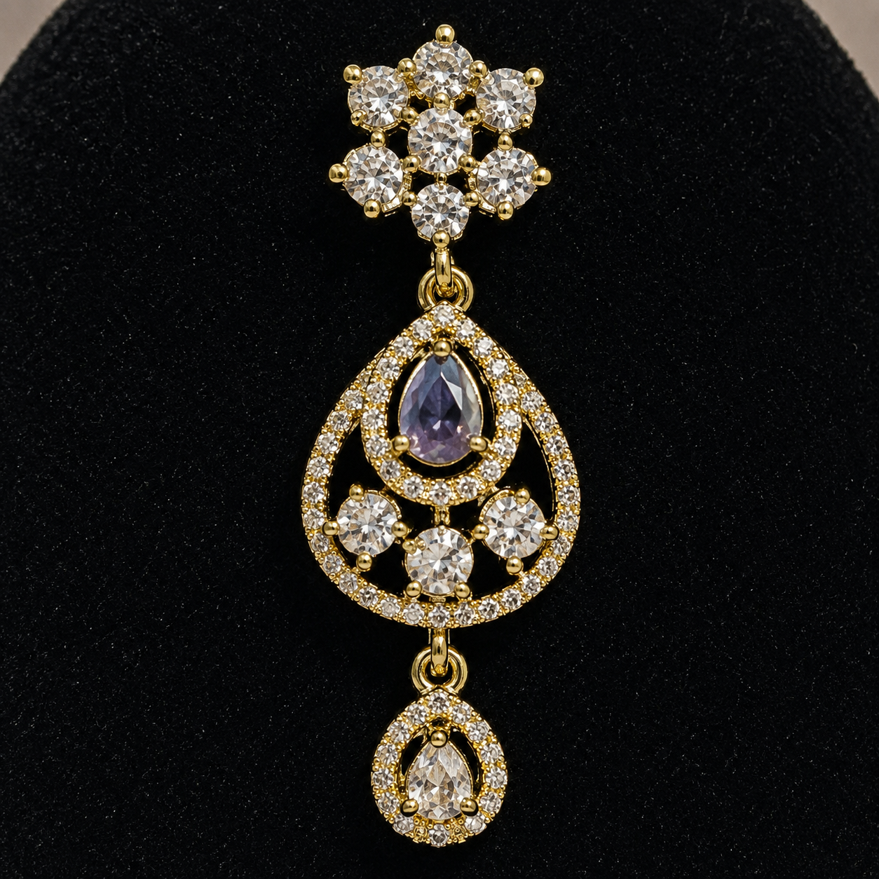 Purple Crystal Choker Necklace and Earrings Set for Women
