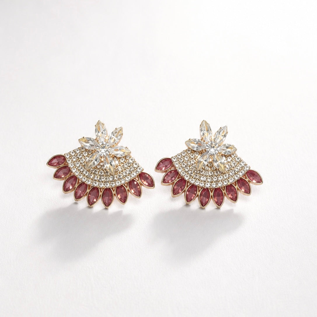 Elegant Traditional Crystal Stud Earrings for Women | Designer Ethnic Party Wear Earrings