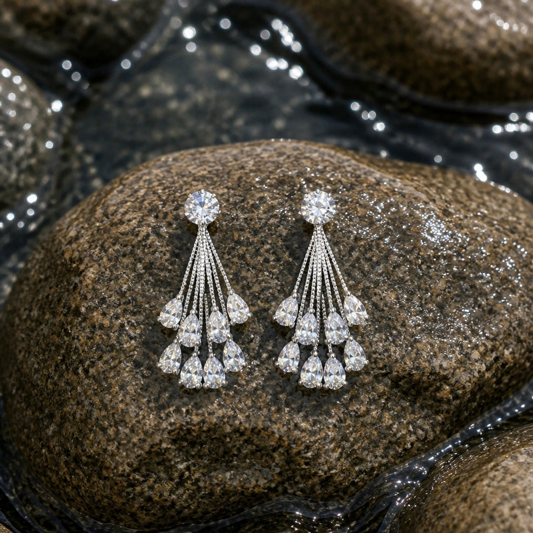 Elegant Crystal Cascade Drop Earrings for Women | Premium Party Wear Statement Earrings
