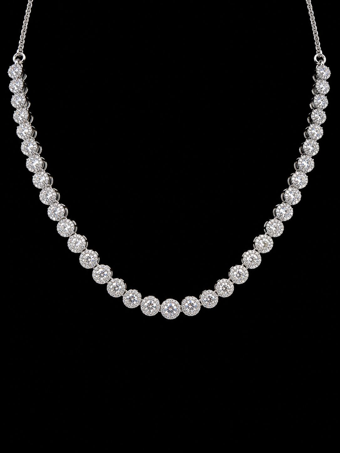 Classic Solitaire Crystal Tennis Necklace Set with Matching Drop Earrings for Women