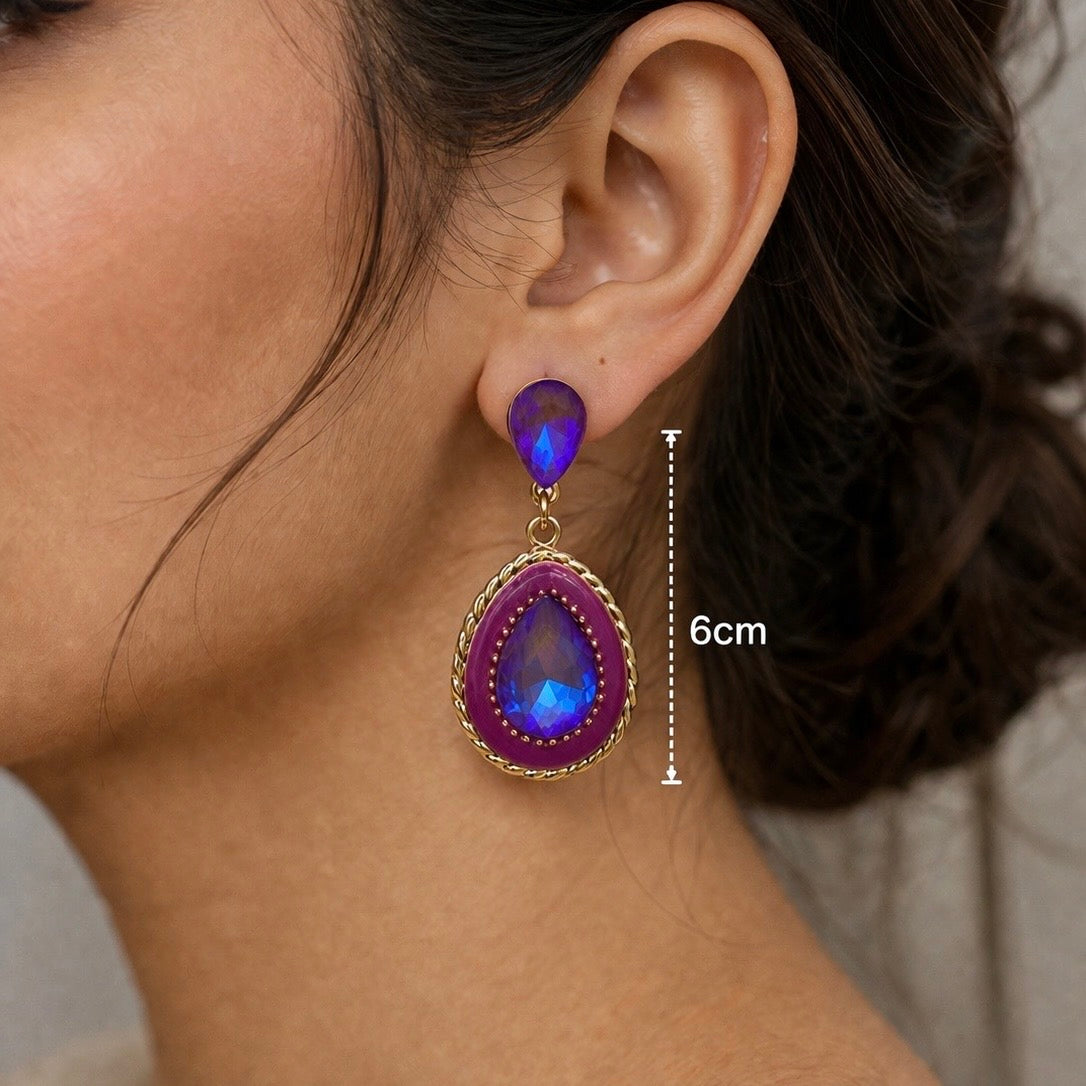 Royal Emerald Blue Teardrop Earrings for Women | Elegant Crystal Party Wear Earrings