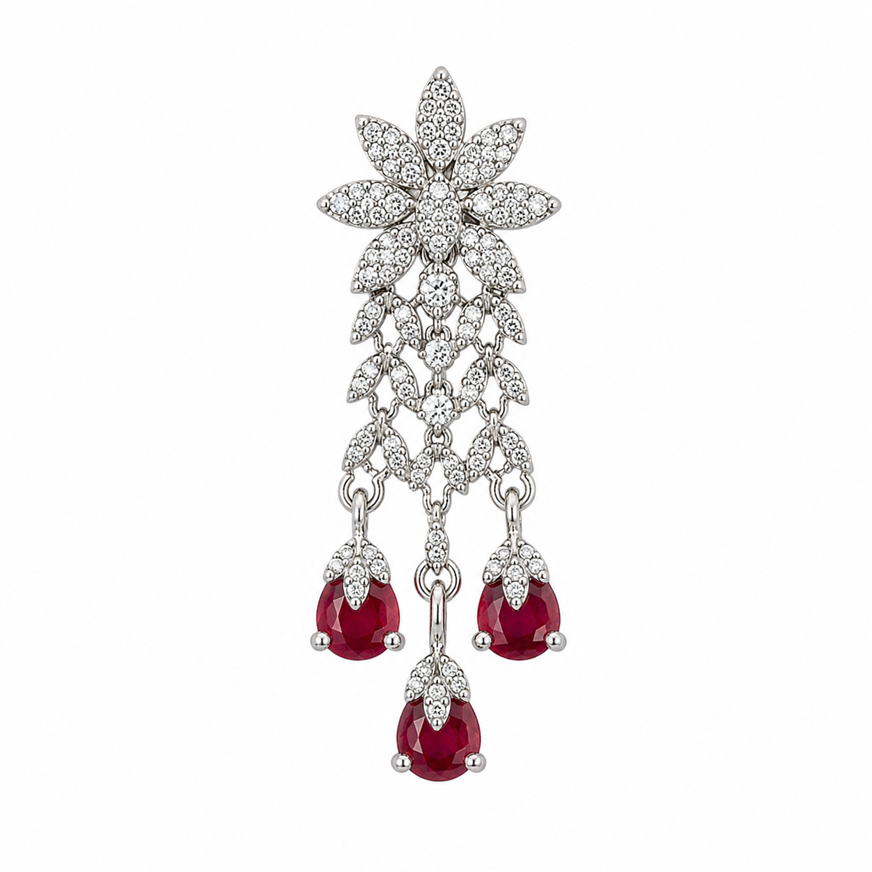 Ruby Red Crystal Necklace Set with Matching Drop Earrings for Women