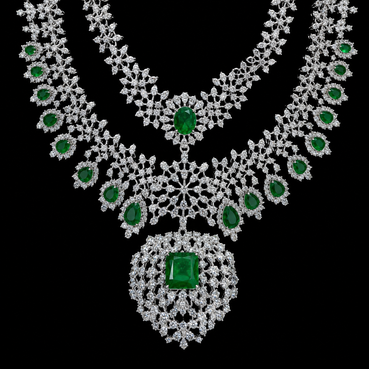 Luxury Emerald Green American Diamond Bridal Necklace Set with Matching Earrings for Women