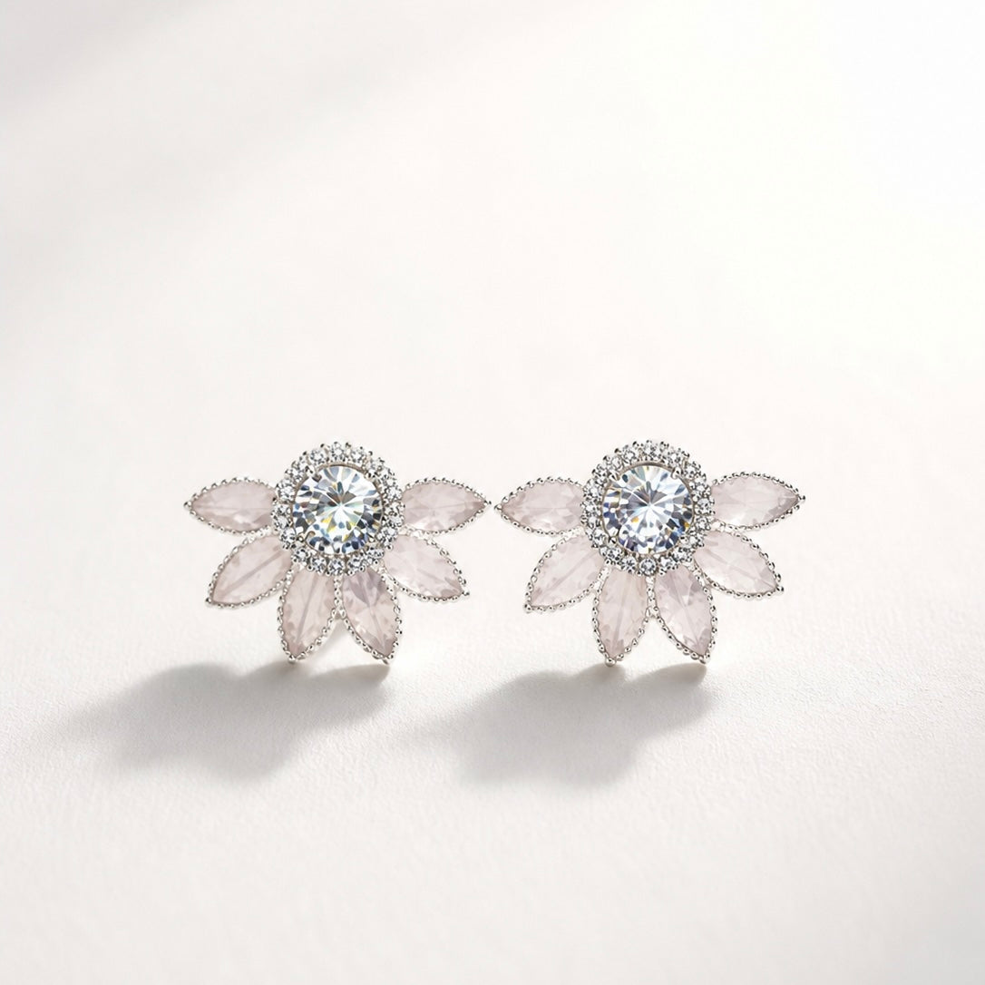 Elegant Floral Crystal Stud Earrings for Women | Stylish Everyday Party Wear Earrings
