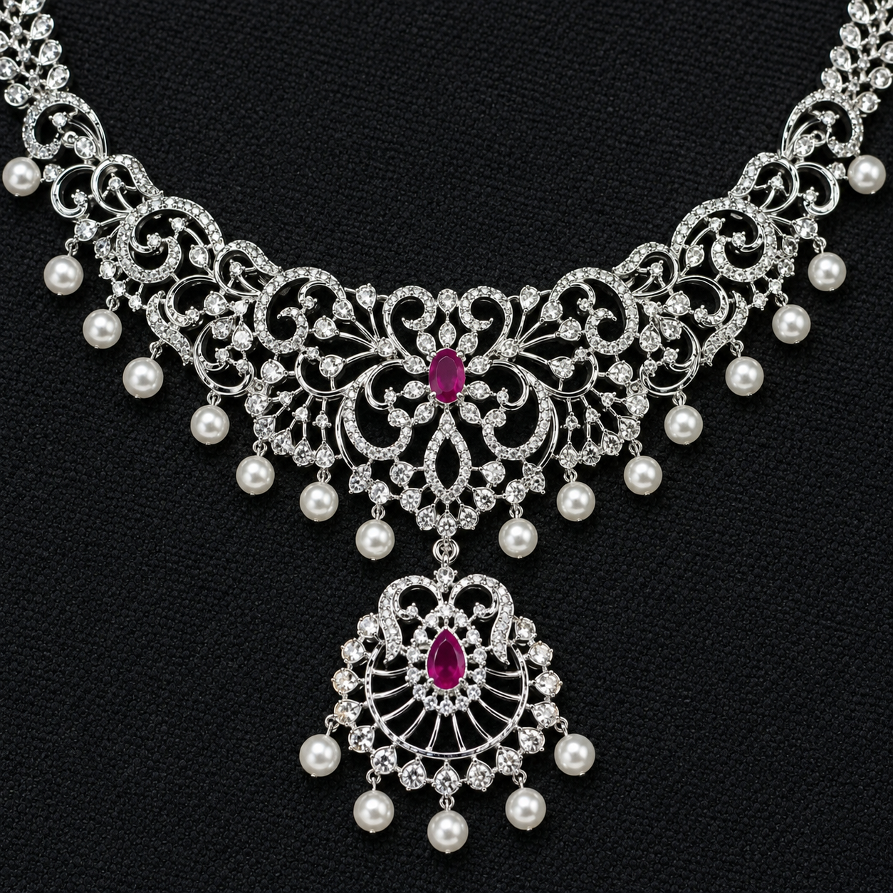 Bridal American Diamond Long Necklace Set with Maang Tikka & Jhumka Earrings for Women