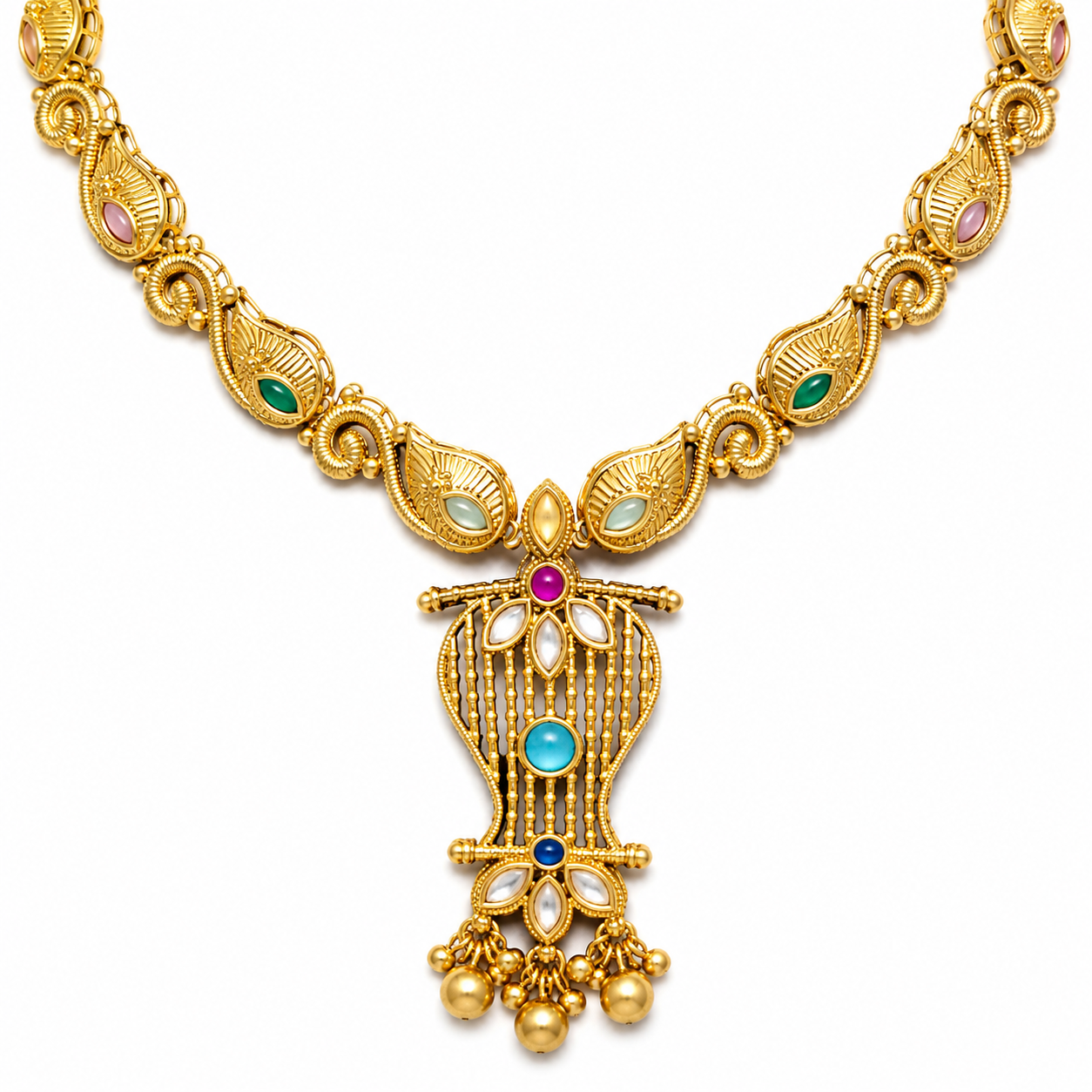 Traditional Gold-Tone Floral Pendant Necklace Set with Matching Earrings for Women
