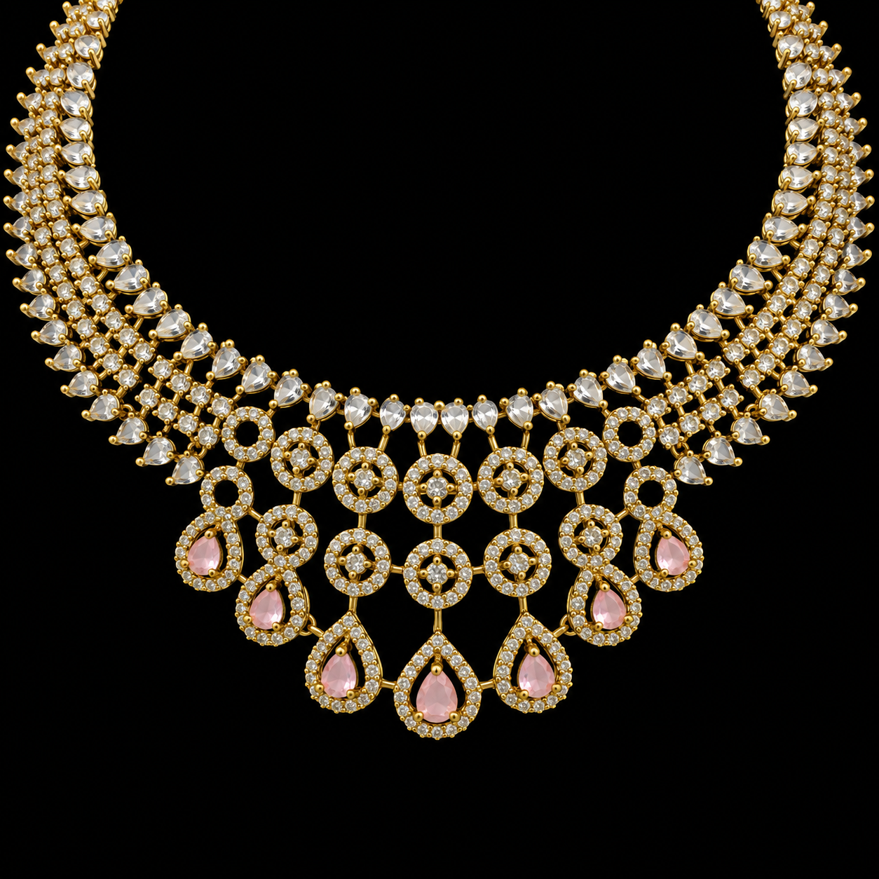 Elegant Pink Gold Party Wear Jewelry Set for Women