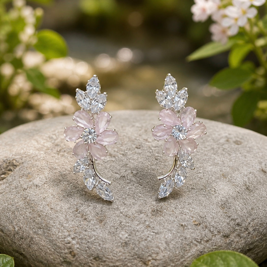 Elegant Floral Crystal Earrings for Women | Nature Inspired Designer Earrings