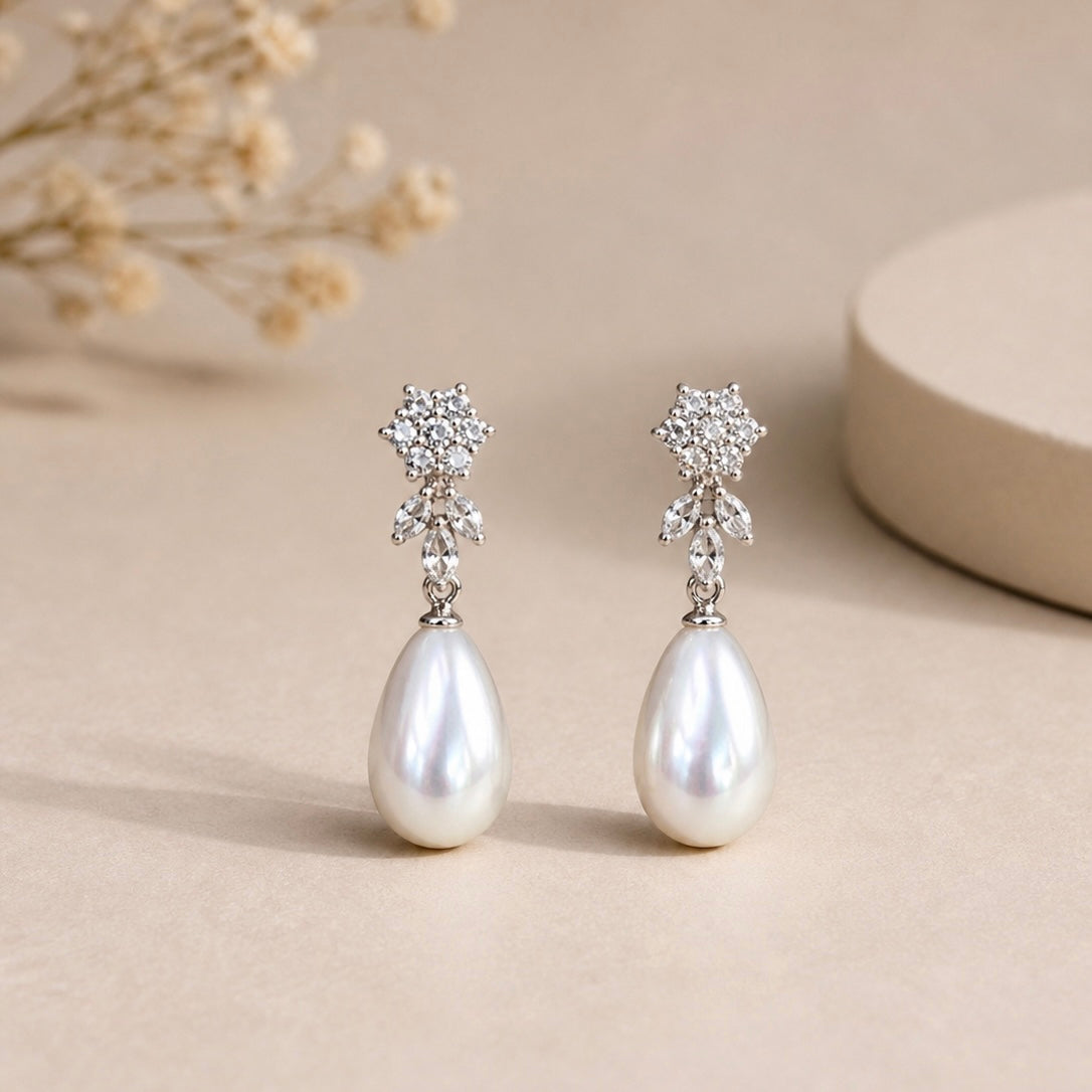 Elegant Pearl Drop Earrings for Women | Crystal Designer Party Wear Earrings