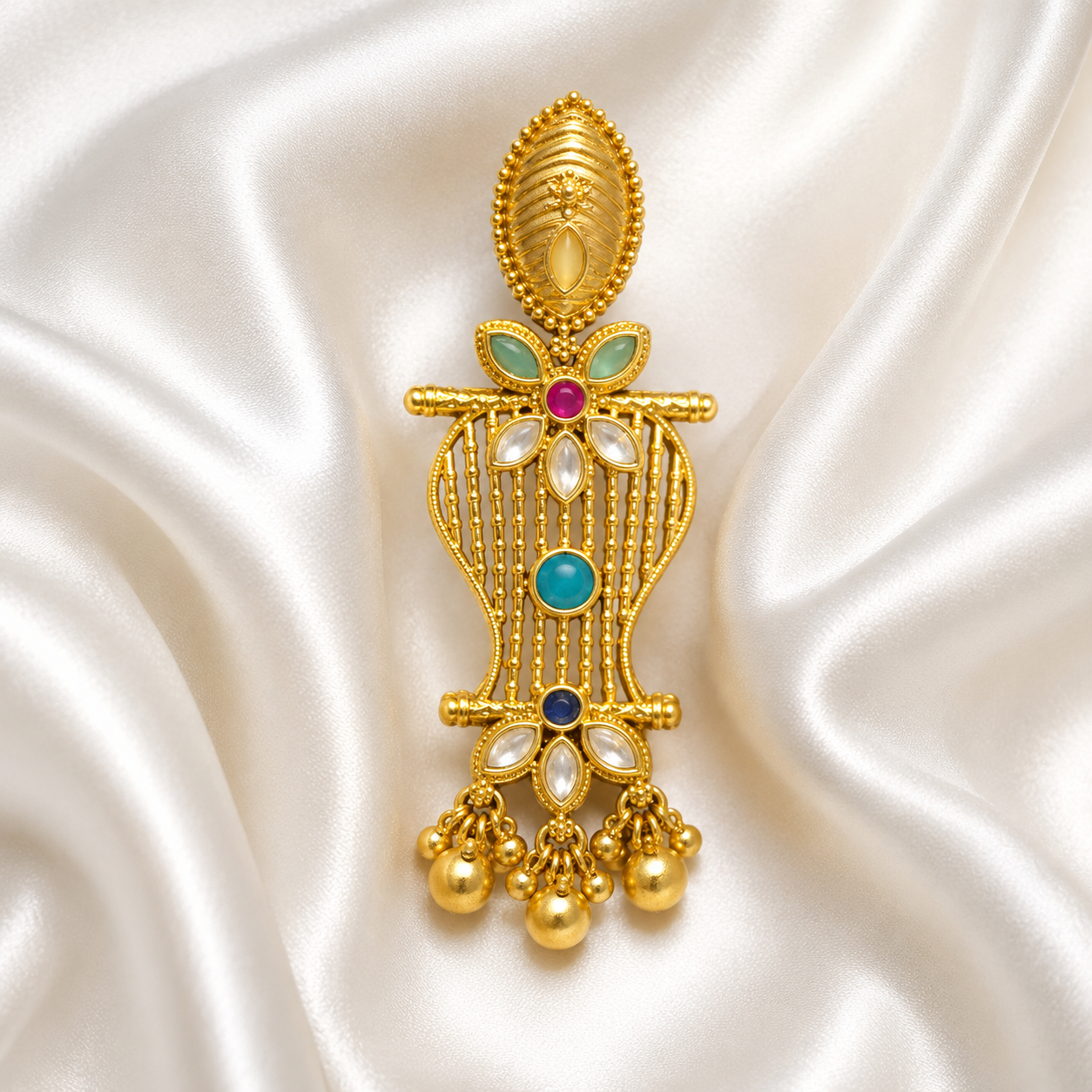 Traditional Gold-Tone Floral Pendant Necklace Set with Matching Earrings for Women