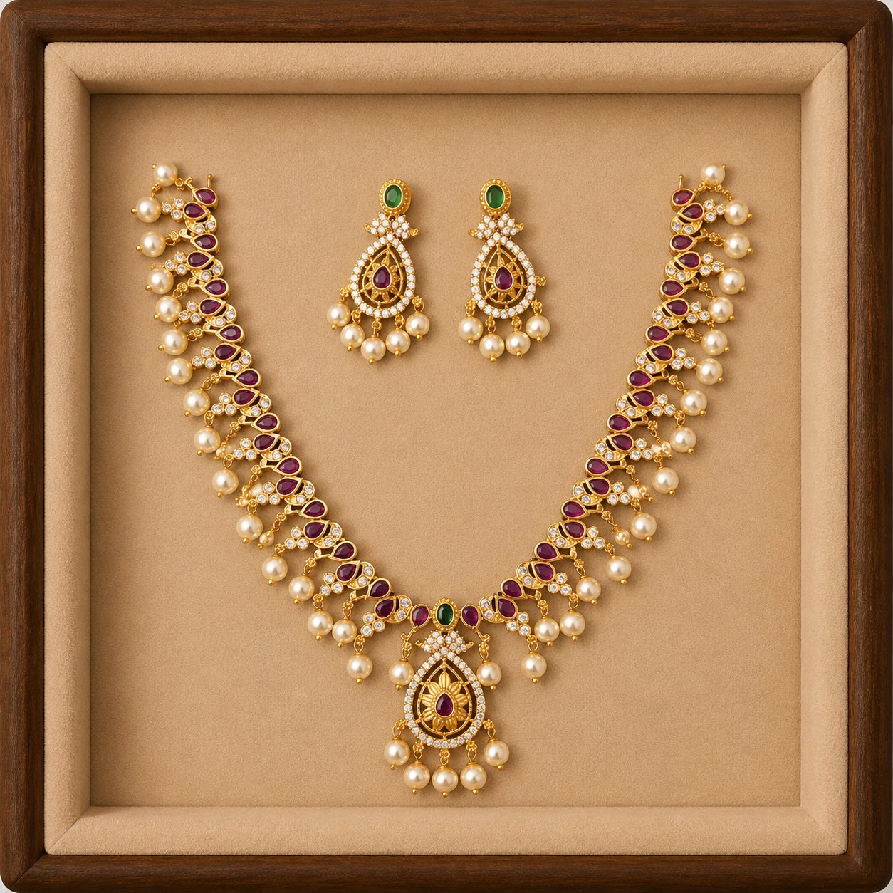 Traditional Pearl Drop Necklace & Earring Set for Women | Bridal Ethnic Jewelry