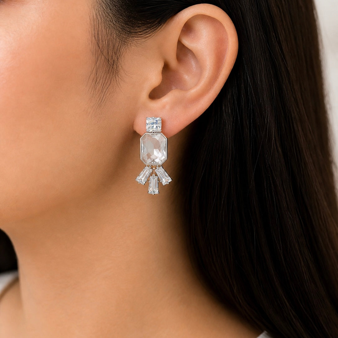 Elegant Geometric Crystal Drop Earrings for Women | Designer Statement Earrings