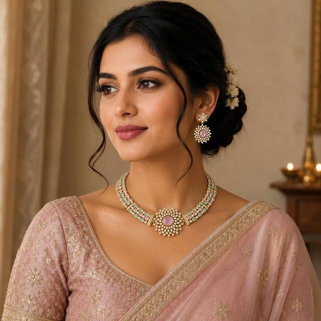 Premium Pink Stone Jewelry Set with Earrings for Women
