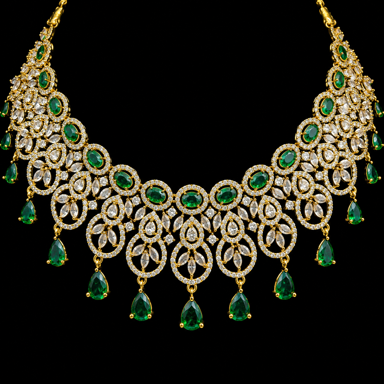 Premium Emerald Crystal Necklace and Earrings Set for Women