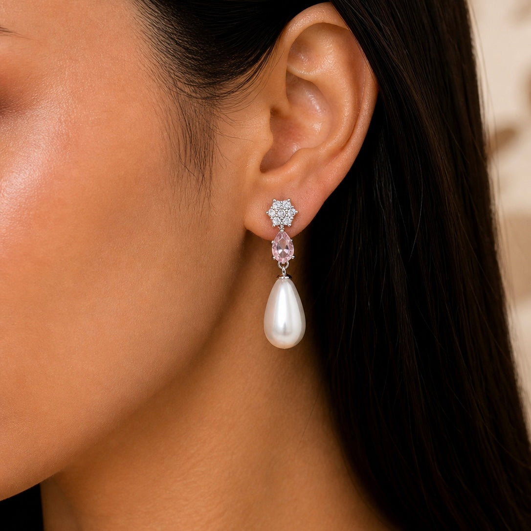 Elegant Pearl Drop Earrings for Women | Crystal Designer Party Wear Earrings