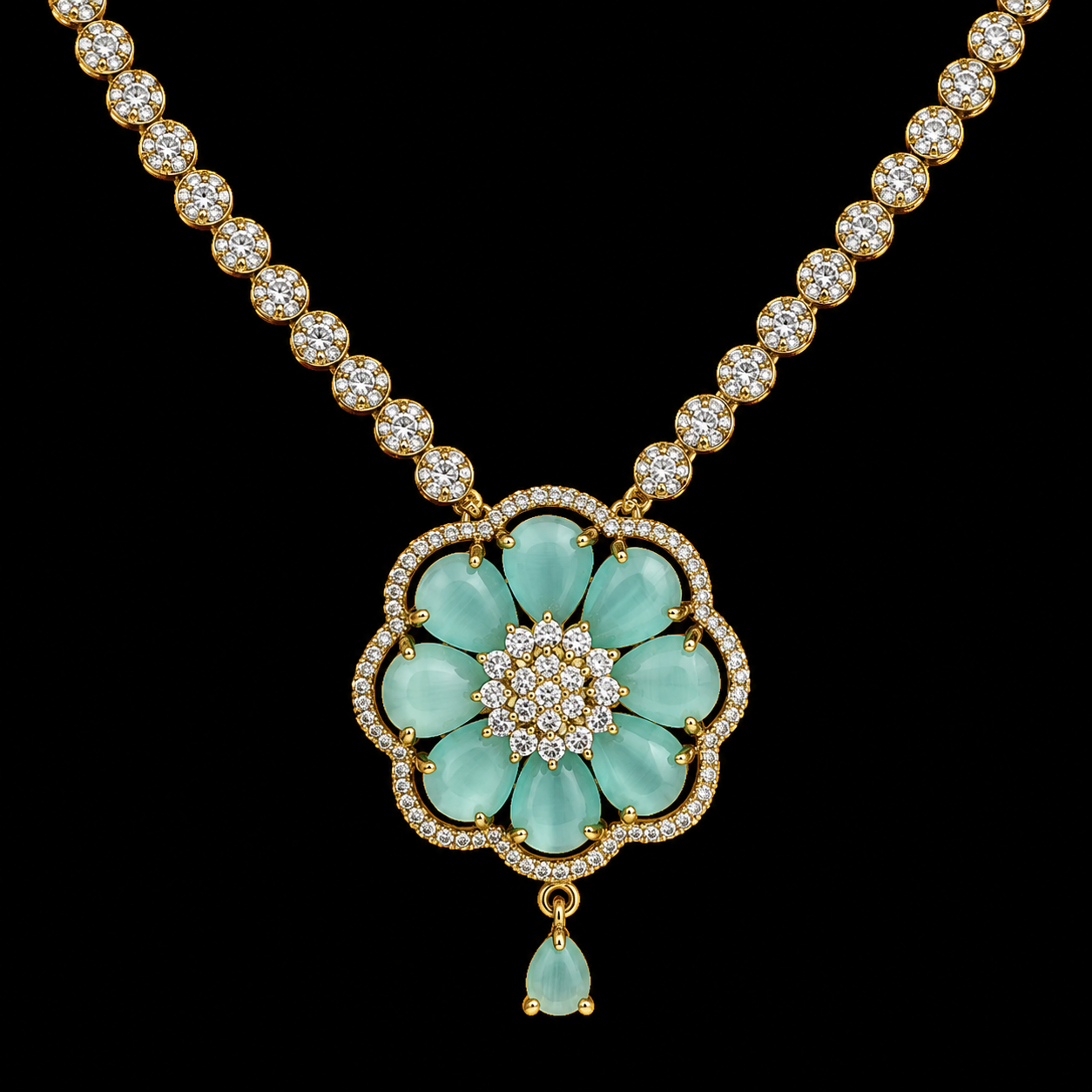 Designer Mint Green Necklace and Earrings Set for Women