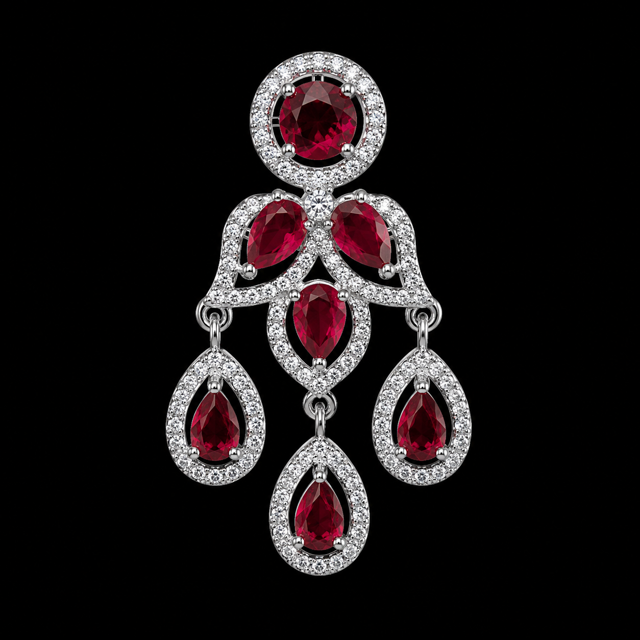 Ruby Red Stone Necklace Set with Earrings for Women