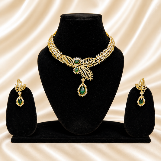 Leaf Design Green Stone Jewelry Set for Women