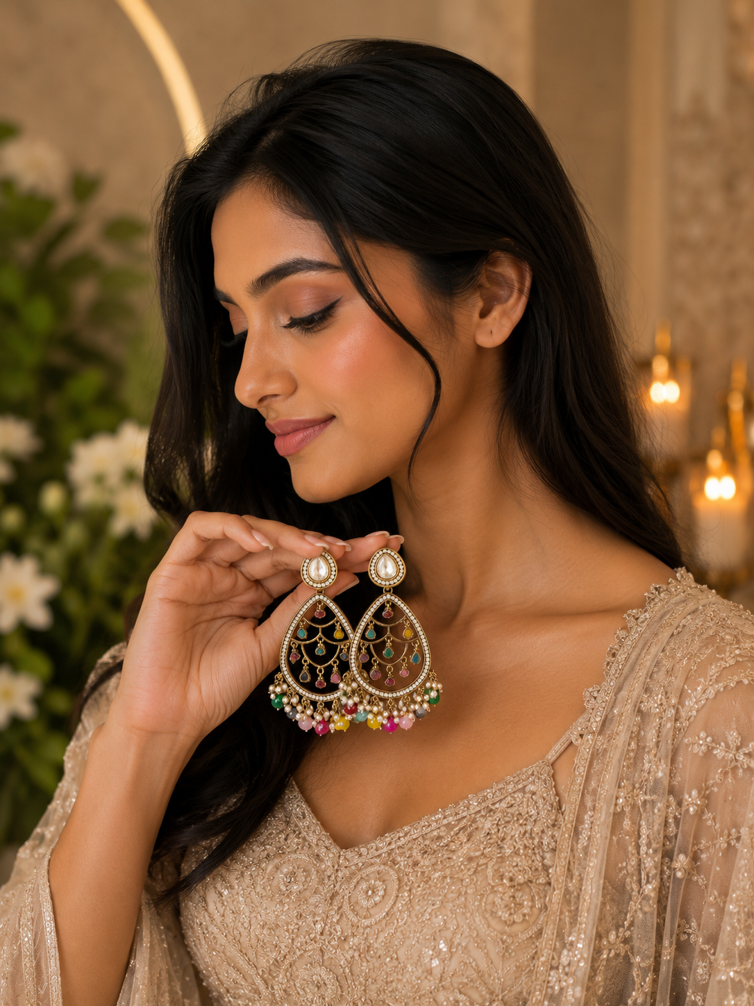 Multicolor Teardrop Chandbali Earring for Women