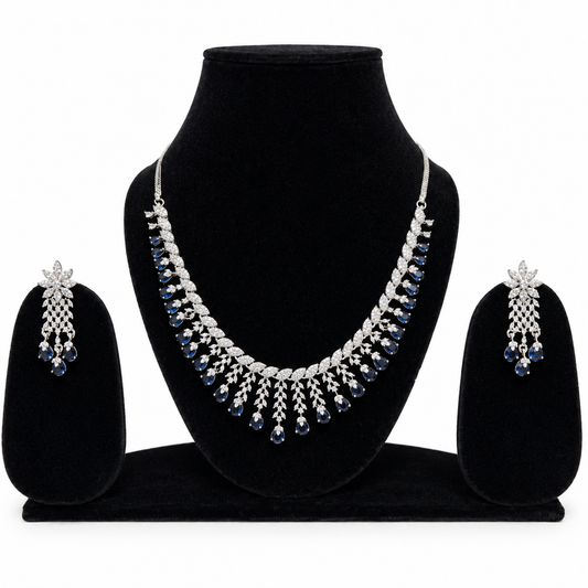Royal Blue Sapphire Crystal Necklace Set with Matching Drop Earrings for Women