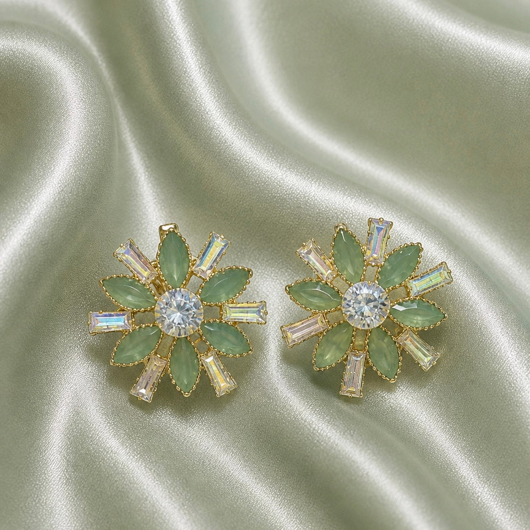 Elegant Floral Crystal Stud Earrings for Women | Designer Statement Party Wear Earrings